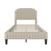 Modern Linen Curved Upholstered Platform Bed ; Solid Wood Frame ; Nailhead Trim; Cream (Full)