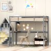 Twin Metal loft Bed with Desk, Ladder and Guardrails, bookdesk under bed, Silver