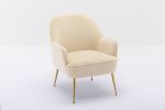 Modern Ergonomics Soft Velvet Fabric Material Accent Chair With Gold Legs And Adjustable Feet Screws For Indoor Home Living Room; Cream White