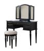 Bedroom Contemporary Vanity Set w Foldable Mirror Stool Drawers Black Color