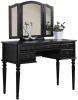 Bedroom Contemporary Vanity Set w Foldable Mirror Stool Drawers Black Color