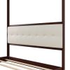 King Size Wooden Canopy Platform Bed with Upholstered Headboard; Espresso