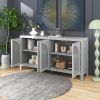 TREXM Large Storage Space Sideboard with Artificial Rattan Door and Metal Handles for Living Room and Entryway (Gray)