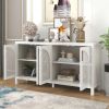 TREXM Large Storage Space Sideboard with Artificial Rattan Door and Metal Handles for Living Room and Entryway (White)