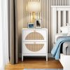 Allen 2 Drawer Nightstand Set of 2; White; Natural Rattan; Display Rack for Bedroom and Living Room