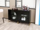 Black Storage Cabinet with Glass Door; Sideboard Buffet Cabinet for Kitchen; Dining Room