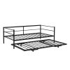 Twin Size Metal Daybed with Adjustable Trundle; Pop Up Trundle; Black