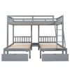 Full Over Twin &amp; Twin Bunk Bed; Wood Triple Bunk Bed with Drawers and Guardrails (Gray) (OLD SKU:LP000143AAE)