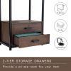 Home Office 4-Tier Bookshelf; Simple Industrial Bookcase Standing Shelf Unit Storage Organizer with 4 Open Storage Shelves and Two Drawers; Brown