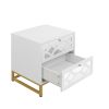 2 drawer nightstand,Small Bedside Table with 2 Drawers,White Mirrored Nightstand,with Gold Legs, Side Table with Storage for Bedroom, Living Room