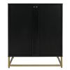 Black Storage Cabinet with Glass Door; Sideboard Buffet Cabinet for Kitchen; Dining Room