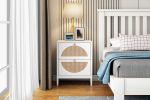 Allen 2 Drawer Nightstand Set of 2; White; Natural Rattan; Display Rack for Bedroom and Living Room