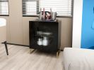 Black Storage Cabinet with Glass Door; Sideboard Buffet Cabinet for Kitchen; Dining Room