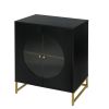 Black Storage Cabinet with Glass Door; Sideboard Buffet Cabinet for Kitchen; Dining Room