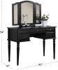 Bedroom Contemporary Vanity Set w Foldable Mirror Stool Drawers Black Color