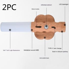 Rechargeable Wood Grain Infrared Sensor Lamp Smart Home Magnetic Induction Wall Lamp (Option: 2.5W 2PC-White Light)