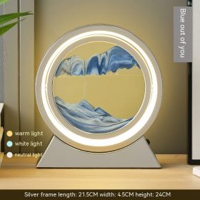 Quicksand Painting Hourglass Decoration Small Night Lamp Atmosphere Gift (Option: Rechargeable-Silver Frame Blue Sand)