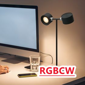 Magnetic Touchable LED USB Rechargeable Table Lamp 360 Rotate Cordless Remote Control Desk Lights Home Bedroom Wall Night Lamp (size: Black-Double Head Lamp-RGBCW)