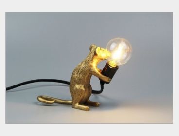 Resin Animal Mini Mouse Decorative Lamp (Option: US Without Light Source-Golden Sitting Mouse)