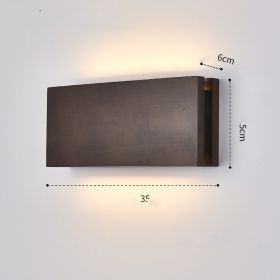 Solid Wood Wall Lamp Bedside Porch Hallway Balcony New Chinese Style (Option: Walnut color-Rectangular 35x15CM 12W-Three color dimming)