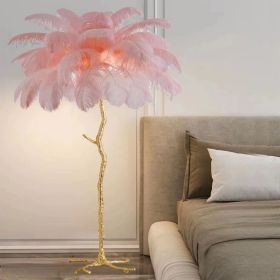 Decorative Resin Feather Floor Lamp For Living Room And Bedroom (Option: Pink-US)