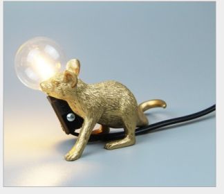 Resin Animal Mini Mouse Decorative Lamp (Option: US Without Light Source-Golden Lying Mouse)