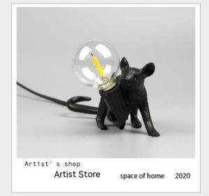 Resin Animal Mini Mouse Decorative Lamp (Option: US Without Light Source-Black Lying Mouse)