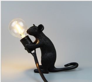 Resin Animal Mini Mouse Decorative Lamp (Option: AU Without Light Source-Black Sitting Mouse)