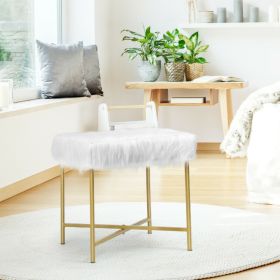 Luxurious Faux Fur Covered Footrest Stool with Gold Metal Base (Color: White)