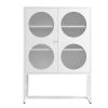 47.2 inches high Metal Storage Cabinet with 2 Mesh Doors; Suitable for Office; Dining Room and Living Room; White