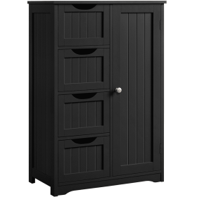 Wooden Storage Cabinet with 4 Drawers for Bathroom Kitchen (Wooden: Black)