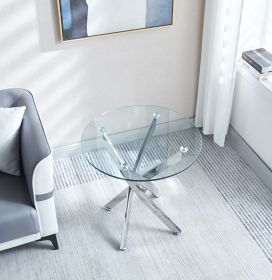 Modern Round Tempered Glass End Table with Chrome Legs (Color: Silver)