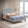 Velvet Button Tufted-Upholstered Bed with Wings Design - Strong Wood Slat Support - Easy Assembly