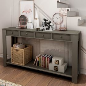 Console Table for Entryway Hallway Sofa Table with Storage Drawers and Bottom Shelf (Color: khaki)