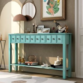 Rustic Entryway Console Table, 60" Long Sofa Table with two Different Size Drawers and Bottom Shelf for Storage (Color: Blue)