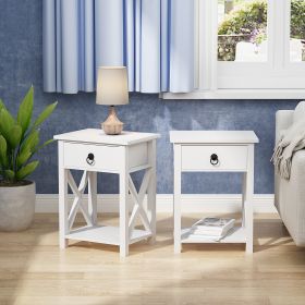 X-shaped bedside table with single drawer coffee table for bedroom living room - Set of 2 (Color: 2 pieces in white)