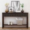 Rustic Entryway Console Table, 60" Long with two Different Size Drawers and Bottom Shelf for Storage