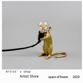 Resin Animal Mini Mouse Decorative Lamp (Option: US Without Light Source-Golden Standing Mouse)