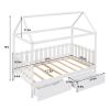 Twin Size House Bed with drawers, Fence-shaped Guardrail