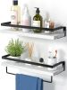 Floating bathroom shelf with towel rail; bathroom/living/kitchen/bedroom wall shelf set of 2; light brown; dark brown; black.