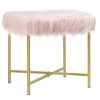 Luxurious Faux Fur Covered Footrest Stool with Gold Metal Base