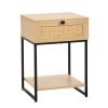 Nightstand with Rattan Drawer, End Table with Bottom Shelf, Modern Side Collection for Bedroom Living Room Office