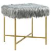 Luxurious Faux Fur Covered Footrest Stool with Gold Metal Base