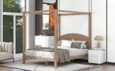 Queen Size Canopy Platform Bed with Headboard and Support Legs