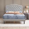 Velvet Button Tufted-Upholstered Bed with Wings Design - Strong Wood Slat Support - Easy Assembly