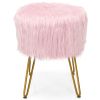 Faux Fur Vanity Stool Chair with Metal Legs for Bedroom and Living Room