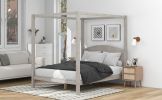 Queen Size Canopy Platform Bed with Headboard and Support Legs