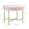 Luxurious Faux Fur Covered Footrest Stool with Gold Metal Base