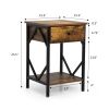 Set of 2 Nightstand Industrial End Table with Drawer;  Storage Shelf and Metal Frame for Living Room;  Bedroom;  XH