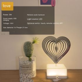 Creative Three-dimensional Rotating Ambience Light Bedroom (Option: Monochrome-Love-USB)